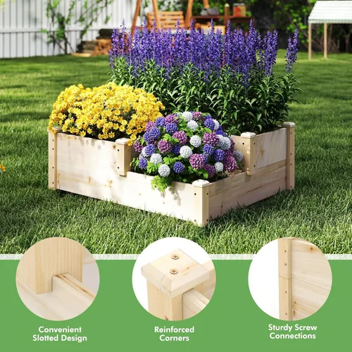 Vista 5 de S AFSTAR Cama de jardín elevada de 3 niveles, maceta elevada para exteriores, para verduras, frutas, hierbas, flores, kit de maceta de madera