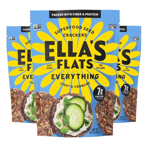 Vista 12 de ELLA'S FLATS® Patatas fritas saladas de todas las semillas, sin gluten, sin azúcar, chip de alto contenido de fibra, aperitivo bajo