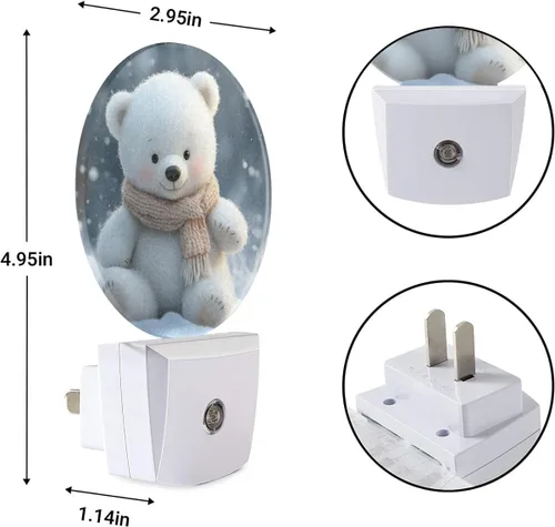 Vista 7 de EKOBLA Bonita luz nocturna de oso, bonito patrón de oso blanco enchufable a la pared con sensor de atardecer a amanecer, luz nocturna LED de 0.5 W