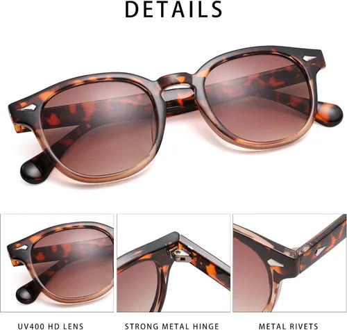 Vista 5 de Lentes de sol redondos clásicos para mujeres y hombres, ligeros, estilo vintage, con marco circular