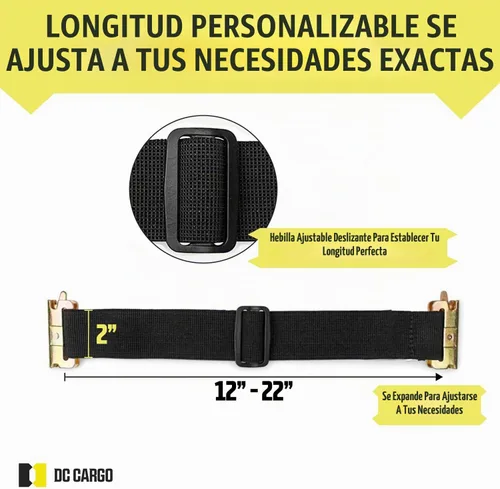 Vista 2 de DC Cargo Mall Correas E Track – Paquete de 4 – Correas de amarre ajustables y estándar resistentes de 12 a 22 pulgadas, compatibles con accesorios