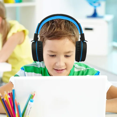 Vista 2 de Elecder i37 - Audífonos plegables de diadema para niños, niñas y adolescentes, con conector de 3.5mm, compatible con iPad, teléfonos celulares