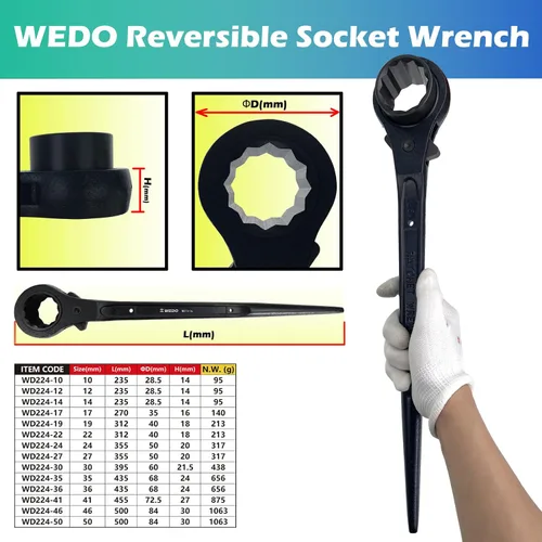 Vista 2 de WEDO Llave de trinquete para andamio Podger de 0.394 in, llave de vaso de un lado, llave de disco de liberación rápida, trinquete de 2/5 pulgadas
