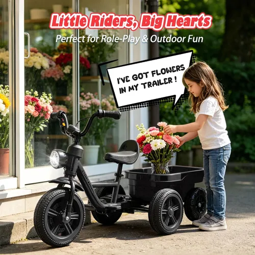 Vista 7 de Triciclo eléctrico de 12 V para niños, bicicleta para niños pequeños con estructura triangular estable, asiento ajustable, ruedas anchas de EVA Negro
