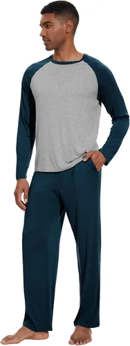 Vista 19 de WiWi Conjunto de pijama de viscosa de bambú para hombre, ropa de dormir de manga larga, ropa de dormir de punto, 2 piezas, conjuntos de ropa