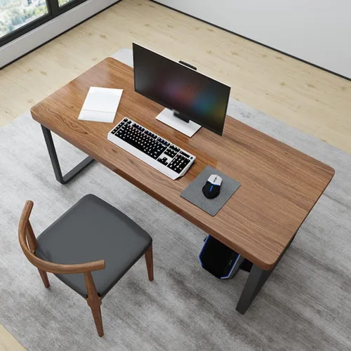 Vista 2 de Mesa de juego moderna y simple de madera maciza para computadora con soporte de metal en forma de U y panel de pino de 2.0 in, fácil de montar
