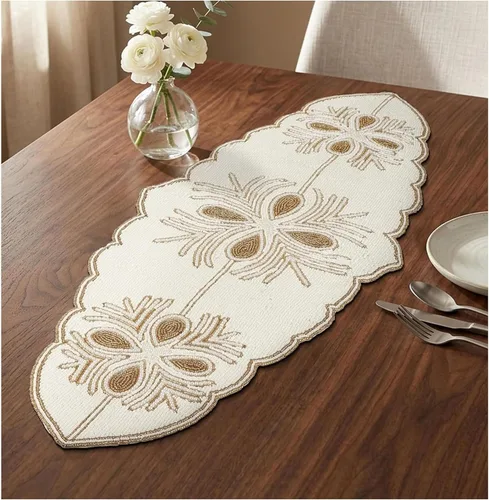 Vista 11 de CLEENTABLE Camino de mesa decorativo con cuentas de 36 pulgadas, diseño floral hecho a mano con respaldo de poliéster duradero para comedor, mesa