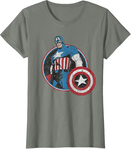 Vista 10 de Marvel Avengers Vintage Capitán América Comic Hero Retrato Camiseta Pequeña Negro