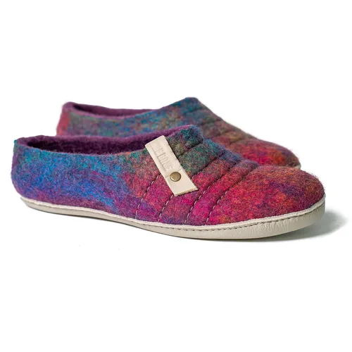 Vista 4 de Felted Wool Women's Slippers COCOON - Purple Rainbow Boiled Wool House Shoes