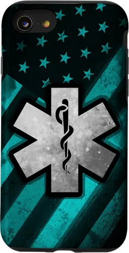 Vista 18 de Funda para iPhone 16 EMT EMS Paramédico Azul Turquesa USA Bandera Americana
