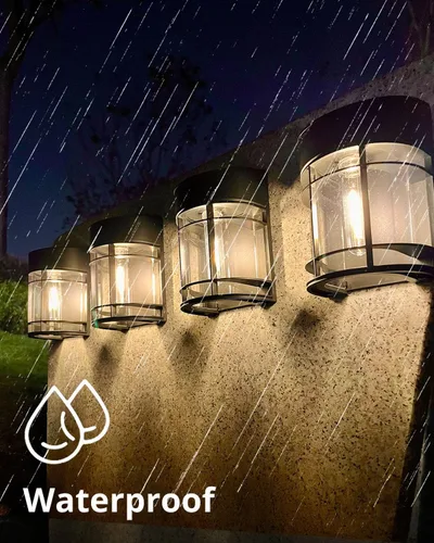 Vista 6 de Luces solares para cercas al aire libre, paquete de 8 luces de cubierta alimentadas por energía solar con bombillas LED Edison, luces solares Negro