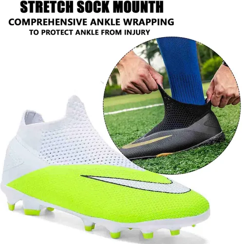 Vista 3 de Unisex High top Soccer Boots Cleats Outdoor Athletic Sneaker Turf Football Shoes Spikes Indoor Youth AG Soccer Shoes