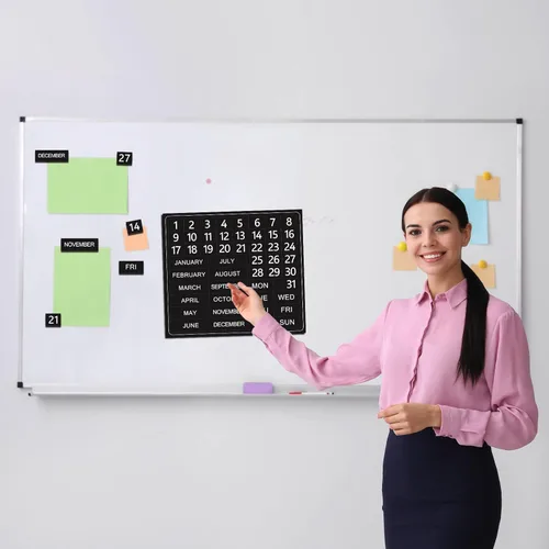 Vista 7 de 50 números magnéticos de calendario para pizarra blanca y refrigerador, días de la semana y meses, indicadores magnéticos de fechas del calendario