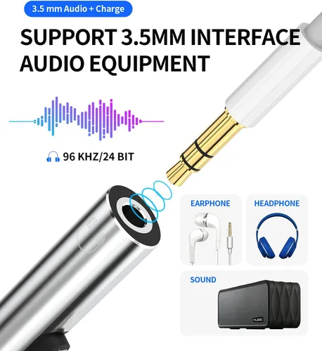 Vista 4 de Adaptador de auriculares Lightning a conector de audio AUX de 0.138 in y adaptador de carga para auriculares compatible con iPhone 11 12 13 Mini pro