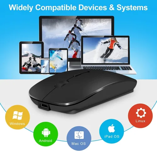 Vista 9 de Ratón Bluetooth recargable para laptop, mouse inalámbrico para MacBook air/Mac/MacBook Pro, mouse jiggler Bluetooth 5.2/3.0 y USB tipo C de 2.4 GHz
