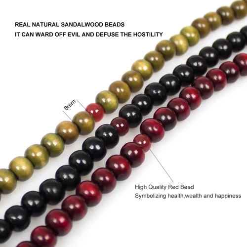Vista 4 de PWMENLK 3 piezas para hombres y mujeres budistas 108 cuentas de mala de oración de sándalo pulsera de cuentas de madera natural de 0315in collar