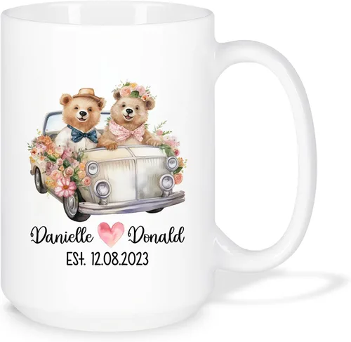 Vista 11 de Taza de café personalizada con diseño de zorro de 11 onzas, 15 onzas, divertida taza de viaje para pareja de zorros, taza de té con nombre y fecha