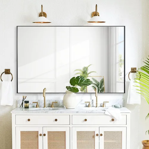 Vista 60 de 24x24 Inch Black Bathroom Mirror for Wall, Aluminum Frame Rectangle Rectangular Vanity Mirror, Modern Large for Bedroom, Living Room, Horizontal or