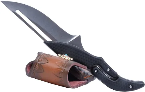 Vista 2 de MASALONG Residual Wings KNI191 Damascus / 5cr15 cuchillo plegable de acero (hoja de lavado de piedra con parte trasera recta+vaina)