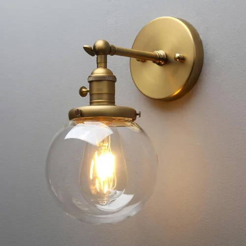 Vista 17 de PERMO Aplique de Pared Industrial Vintage con Mini Pantalla Globo Redonda de Vidrio Transparente Soplado a Mano de 5.9" (Cromado)