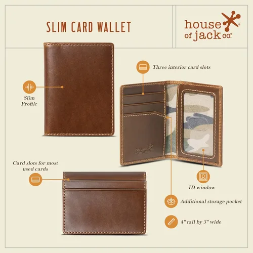 Vista 3 de HoJ Co. Cartera delgada para tarjetas Estuche para tarjetas plegable Cuero de grano completo con acabado bruñido Cartera de bolsillo frontal