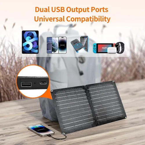 Vista 3 de Panel solar plegable de 10W, cargador solar portátil con salidas USB duales, eficiencia de conversión del 25% alta, paneles solares, controlador