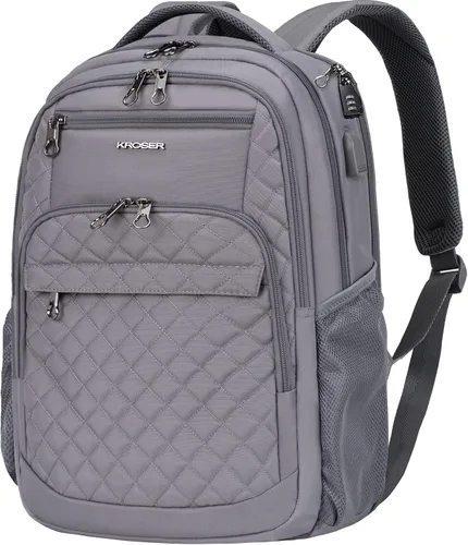 Vista 8 de KROSER Mochila de viaje para laptop, Acolchado, negro, 17 pulg., Moderno
