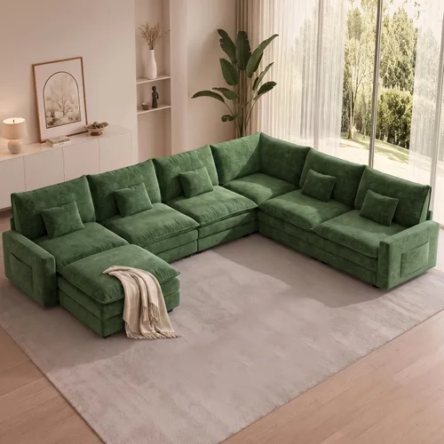 Vista 84 de Sofá seccional modular de 107", sofá de nube en forma de L con otomana Negro