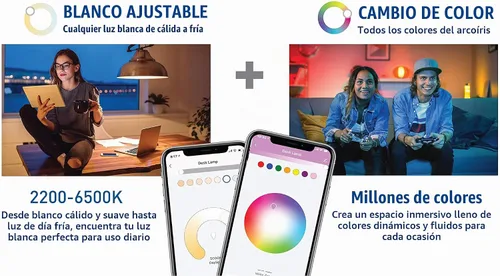 Vista 4 de Cree Lighting Connected Max - Bombilla LED inteligente A19 de 60 W, blanco ajustable + cambio de color, 2.4 GHz, funciona con Alexa y Google Home