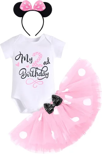 Vista 3 de Conjunto de falda de princesa con diseño de lunares para bebé para el primer cumpleaños de niñas