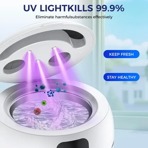 Vista 4 de Limpiador ultrasónico de retenedores para dentaduras, protectores bucales, frenillos, cabezales de cepillo de dientes, joyas, limpiador ultrasónico