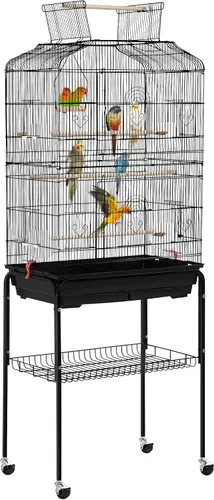 Vista 10 de Yaheetech - Jaula para pájaros con tapa abierta, 64 pulgadas, para periquitos y cacatúas, color negro Detachable Rolling Stand, Easy-clean Slide