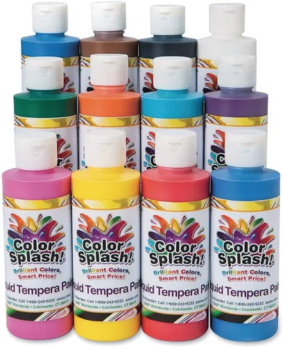 Vista 3 de S&S Worldwide Pintura líquida a granel de témpera líquida, juego de 12 en 11 colores brillantes, botellas abatibles de 8 onzas, ideal para artes