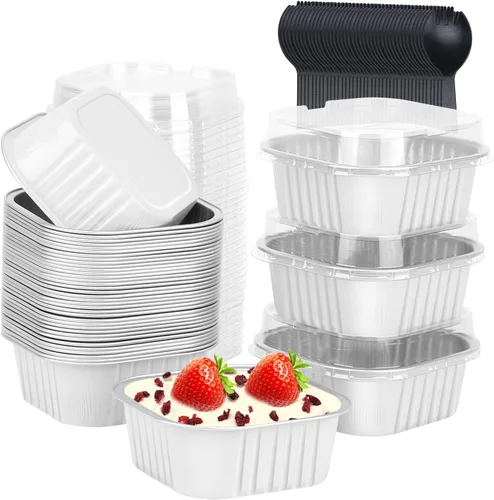 Vista 8 de LNYZQUS Moldes para Mini Pasteles de Cupcake de 5 oz con Tapas, Paquete de 40, Moldes de Papel de Aluminio para Cupcakes, Moldes para Hornear