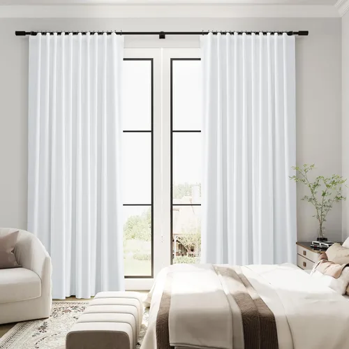 Vista 14 de Guken Cortinas opacas de lino, 2 paneles rústicos, elegantes, 100% opacas, con aislamiento térmico, banda de ganchos y trabilla trasera, 52 x 84