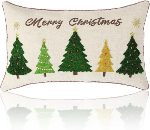Vista 7 de Lewondr - Funda de almohada de Navidad bordada, 12 x 20 pulgadas, 1 unidad Funda de almohada decorativa, funda de cojín, decoración navideña