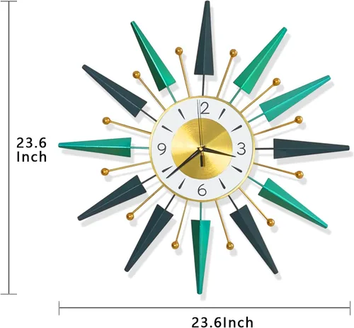 Vista 2 de Reloj grande silencioso de mediados de siglo sin tictac, reloj de pared grande de 23.6 pulgadas decorativo de metal, decoración moderna