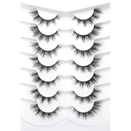 Vista 15 de Pooplunch - Pestañas postizas estilo ojo de gato, extensión de volumen 8D natural, finas, cortas, de visón sintético, tiras de pestañas postizas