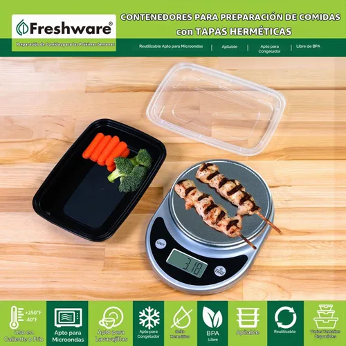 Vista 2 de Freshware - Recipientes para comida [50 unidades] con 1 compartimento y tapas, contenedores para almacenamiento de alimentos, caja Bento, sin BPA