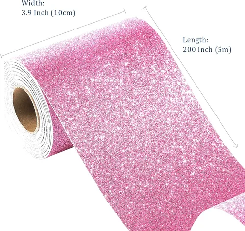 Vista 4 de FunStick Cartulina rosa con purpurina de 3.9 x 200 pulgadas, papel de cartulina rosa con purpurina para papel de manualidades, autoadhesivo