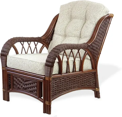 Vista 6 de Alexa Living - Sillón de mimbre de ratán natural, diseño hecho a mano con cojín (blanco)