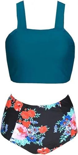 Vista 3 de Avanova - Bikini estilo halter con vuelos para mujer, de cintura alta, trajes de baño de dos piezas