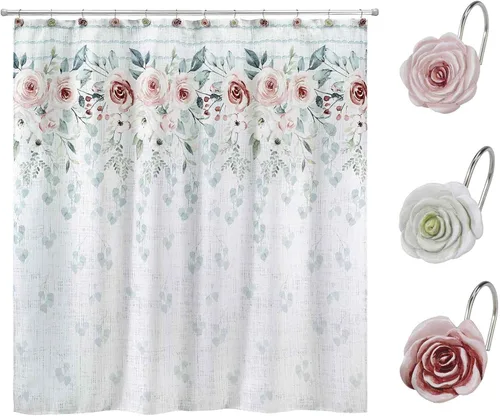 Vista 10 de Avanti Linens - Cortina de ducha, 100% cortina de ducha de poliéster, ligera y lavable a máquina, decoración floral para el hogar, 72 x 72 pulgadas