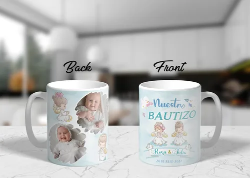 Vista 2 de Recuerdos de Bautizo Personalizados Set 12 Tazas Café 11oz, Regalo de Propuesta de Padrinos, Recuerdos para Bautizo para nina, Recuerdos