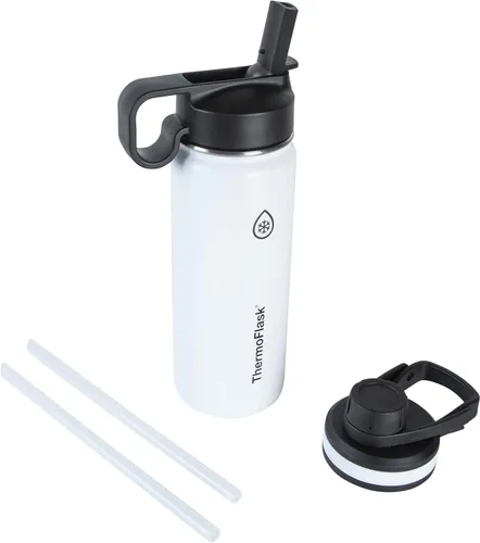 Vista 13 de Thermoflask - Botella de agua de acero inoxidable con doble aislamiento y dos tapas, 18 onzas, negro
