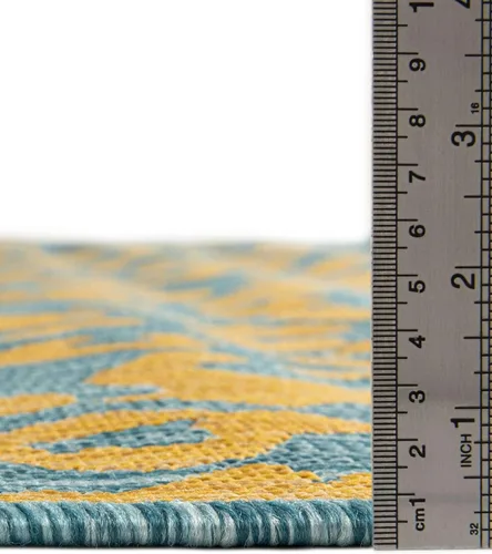 Vista 5 de Unique Loom Outdoor Safari Collection - Alfombra de área Leopard (4' 1" redonda, azul amarillo/azul)