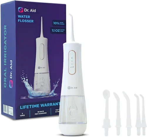 Vista 10 de Dr. Aid Irrigador de agua portátil – Irrigador oral dental para viajes con tanque de 11 onzas, filtro, 5 puntas, cargador magnético – IPX8 Negro