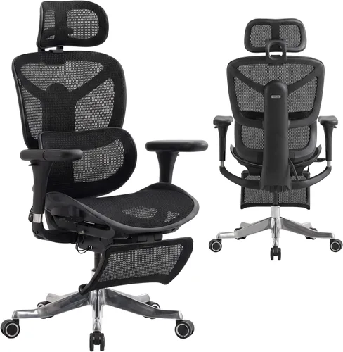 Vista 13 de WELAX Silla de oficina ergonómica sin reposapiés, silla de oficina de malla con reposabrazos y reposacabezas 3D, silla de escritorio S9 con Gris