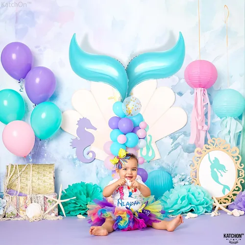 Vista 8 de KatchOn Globo azul con cola de sirena de 25 pulgadas, paquete de 6, globos para guirnalda de sirena, globo de aluminio para decoraciones