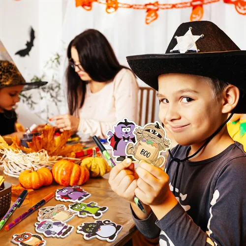 Vista 6 de Pajean 960 Sheets Halloween Sticky Notes Set 48 Pcs Pumpkin Owl Funny Ballpoint Pens with 48 Pad Sticky Notepad for Halloween Party Favor Gift